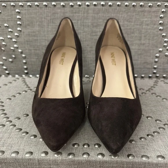 Nine West Margot Women's Kitten Heels Suede Brown Pumps - Picture 3 of 9